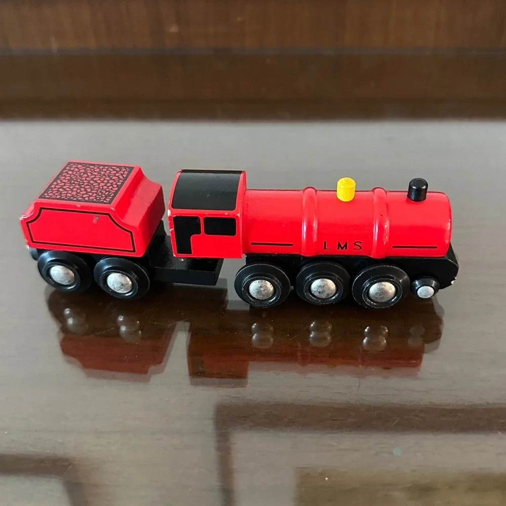 Vtg BRIO LMS Steam Engine Train Red Wood Magnetic Tender Made in Sweden 33411